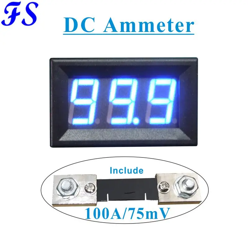 Dc Ammeter 100a Include Shunt 100a 75mv Led Digital Current Meter Dc