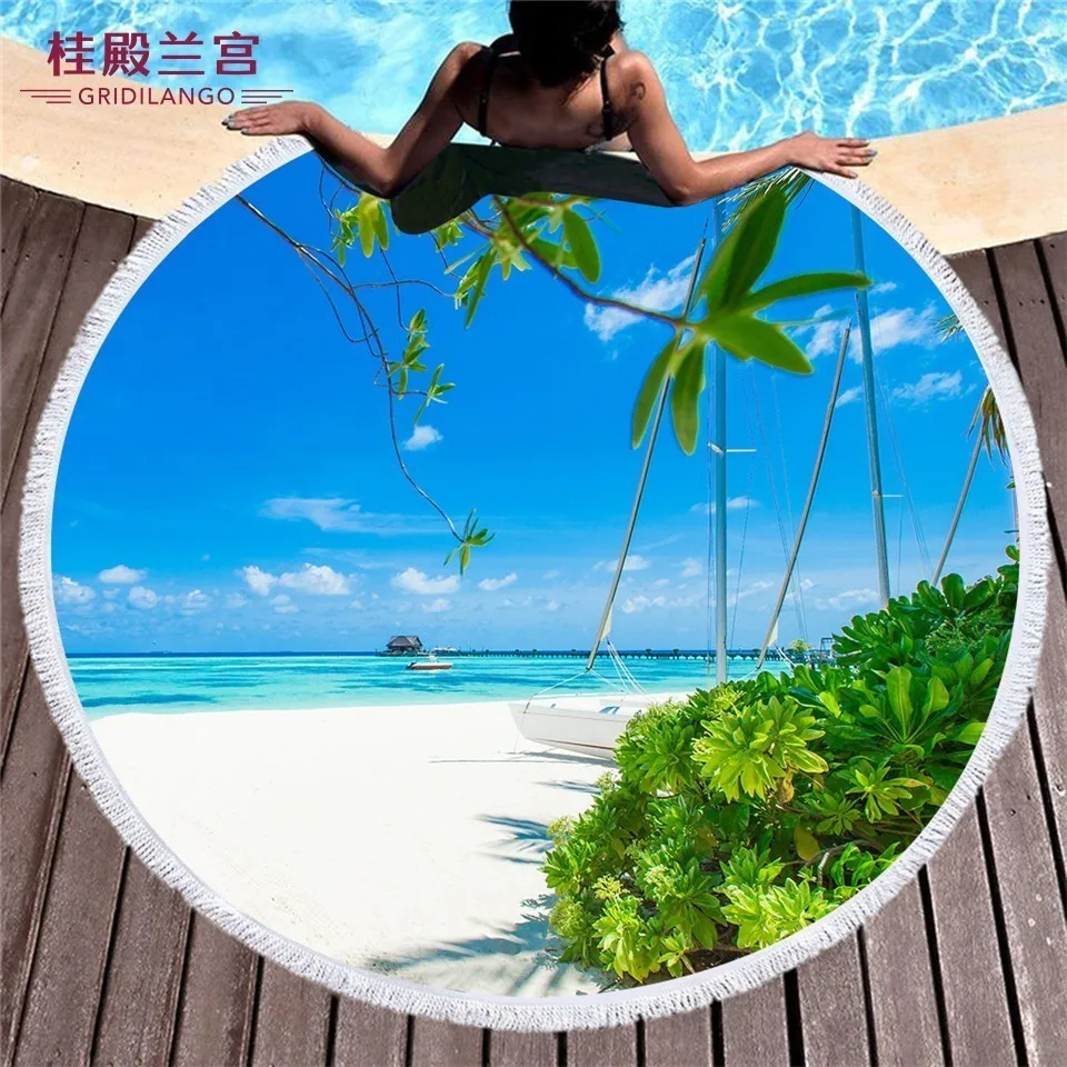 

GRIDILANGO Ocean Sunset Scenery Round Beach Towel For Adult Quickly Absorbtable Swimming Travel Outdoor Yoga Mat Bath Towel