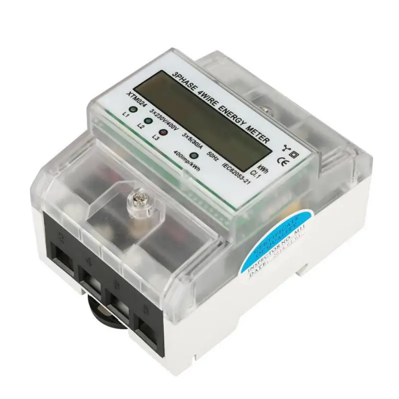 Новый цифровой 3 фазный 4 проводной DIN Rail Электрический счетчик электронный кВтч с