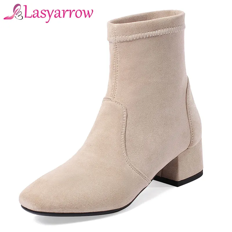 

Lasyarrow Elastic Sock Boots Women Square Heels Autumn Shoes Woman Plus Size 32-44 Ladies Botas Mujer Ankle Martin Boots F890