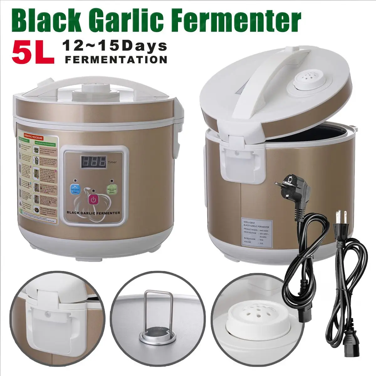 

5L 220V/110V Timing Automatic Garlic Fermenter Ferment Box Black Garlic Maker Saving Power