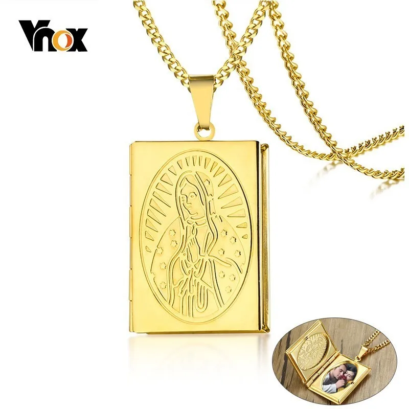 

Vnox Gold Color Cherish Photo Frame Memory Romantic Pendant Necklace for Men Women Valentine's Day Promise Love Gifts