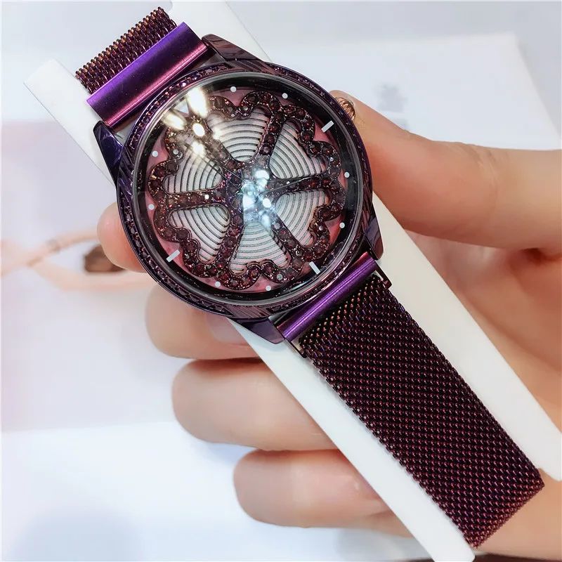 

Drop Shipping Hot Style Fortune Turn Waterproof Watch Female Rotation Personality Diamond Fashion Ladies Quartz Wrist Watch
