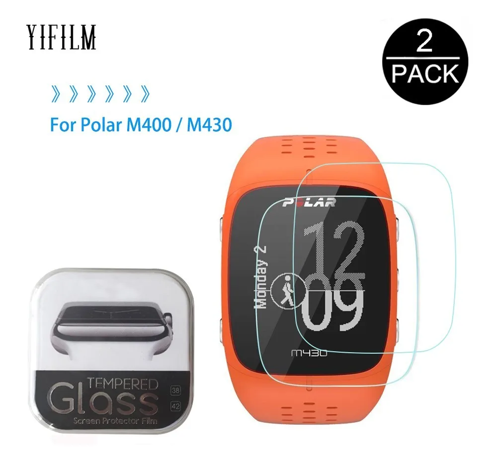 

2Pack For Polar M430 M400 0.3mm 2.5D 9H Clear Tempered Glass Screen Protector GPS Smart Sports Watch Explosion-Proof LCD Film