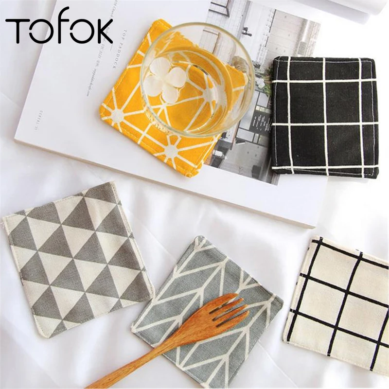 

Tofok Drink Coaster Coffee Cup Mat Cotton Cloth Tea Pad Nordic Ins Zakka Geometry Dining Table Placemat Bar Kitchen Accessories