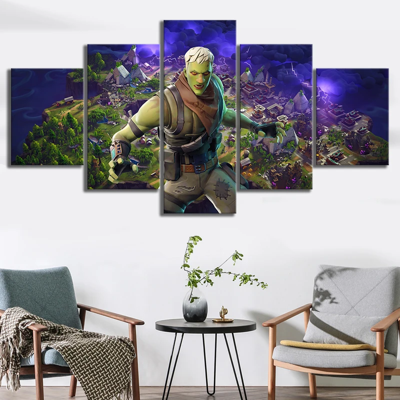 

5 Piece Fortnight Battle Royale Game Poster Paintings on Canvas Fort Cartoon Nite Wall Pictures Decor Canvas Wholesale