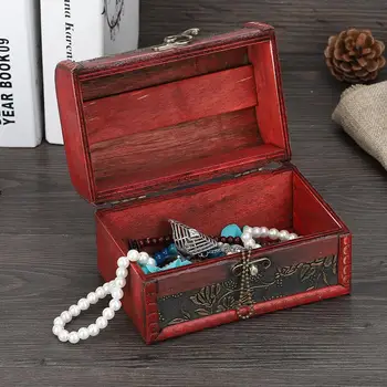 

Red Color Stylish Vintage Square Jewelry Storage Box Handmade Wooden Decorative Display Case Gold grape