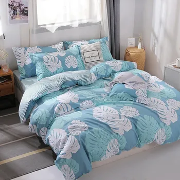 

3/4 Pieces Banana Leaves Bedding Sets Pastoral Style Duvet Cover Quilt Cover Striped Bed Sheet Pillowcases 6 Sizes Bed Linen