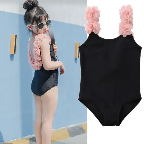 

One Piece Girls Baby Kids Flower Ruffles Strap Backless Swimwear Swimsuit Backless Swimming Costume Bikini Monokini Beachwear