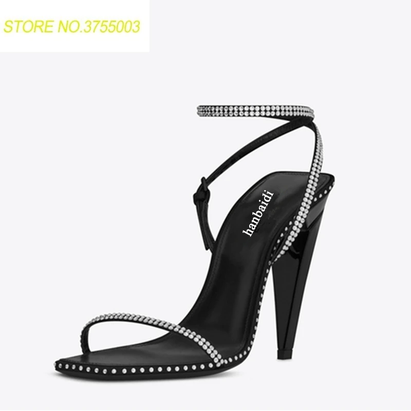 

Luxury Design Rhinestone Women Summer Sandals Sexy High Heels Single One Strap Shoes Runway Style Party Weeding Shoes