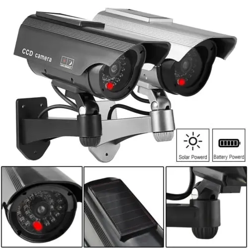 2x Солнечный Мощность поддельные Камера CCTV Водонепроницаемый Реалистичная Пустышки Безопасности Cam мигает открытый Камера