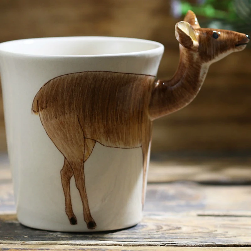 Cute Animal Horse Deer Print Mugs Creative Drink Coffee Milk Cups Kawaii  Kids Animal Theme Party