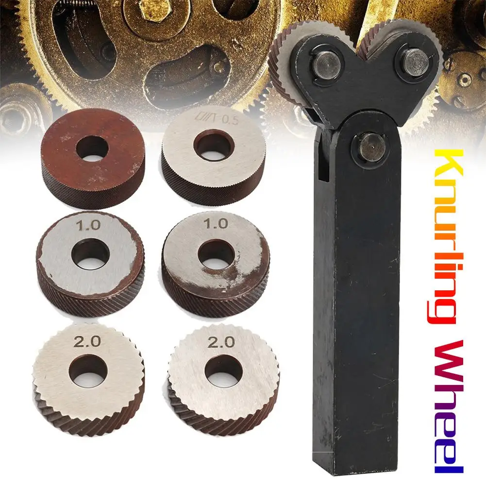 

7pcs Steel Dual Wheel Knurling Tool Set with Linear Diagonal Knurl Wheel 0.5mm 1mm 2mm Linear Step Knurl for Lathe Cutting