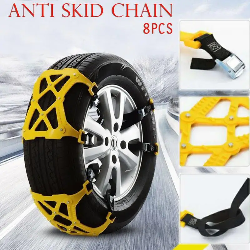 

8PCS/Pack Universal Beef Tendon Thickening Snow Special Tire Snow Chain With Gloves Snow Shovel Wrench
