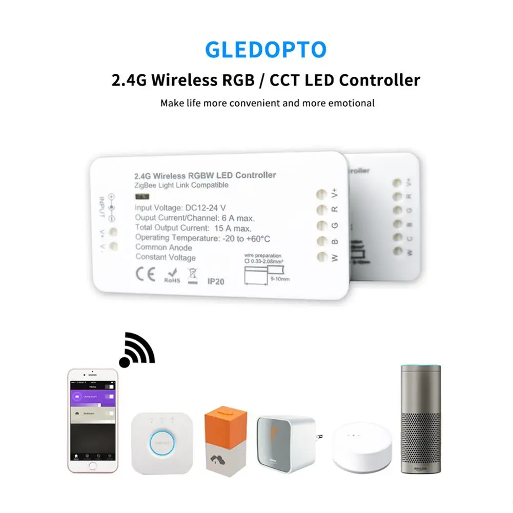 Умный светодиодный контроллер ZIGBEE RGB + CCT WW/CW zigbee Led DC12 24V светодиодной ленты zll