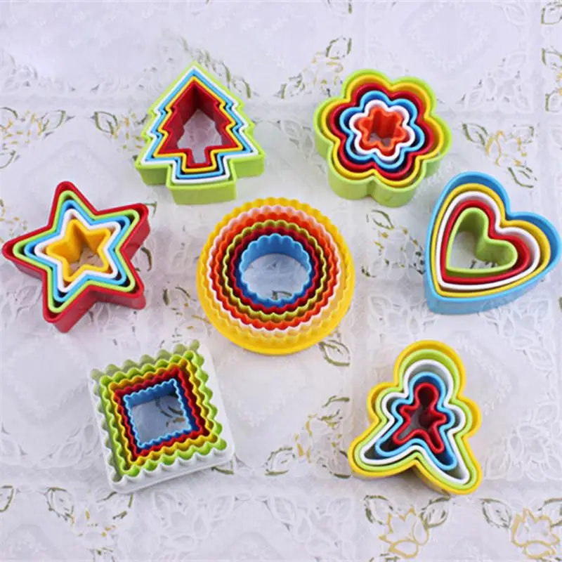 5pcs/set Cookies Cutter Frame Fondant Biscuit Cake Mould DIY Star Chirstmas Tree Round Heart Flower Mold Cookie Maker