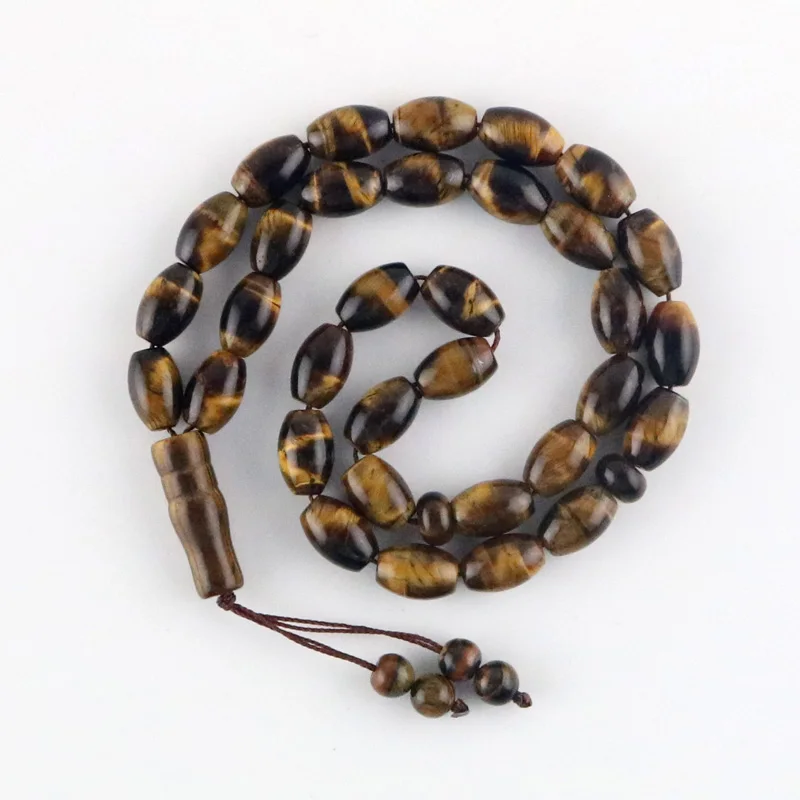 

100% Original Natural Stone Tiger's Eye Agates Islamic Rosary Muslim Tasbih Beads 33 Misbaha Tesbih Rosary 12*8mm