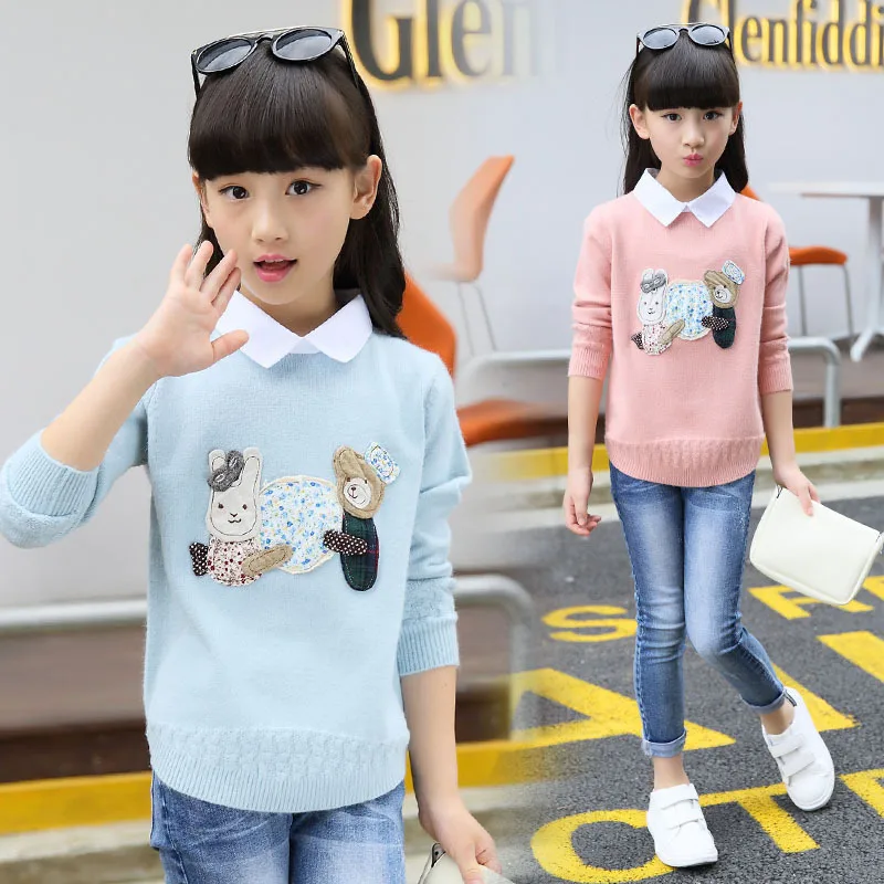 

Children's Garment Girl New Pattern Spring Clothes Children Lapel False Two Paper Knitting Sweater