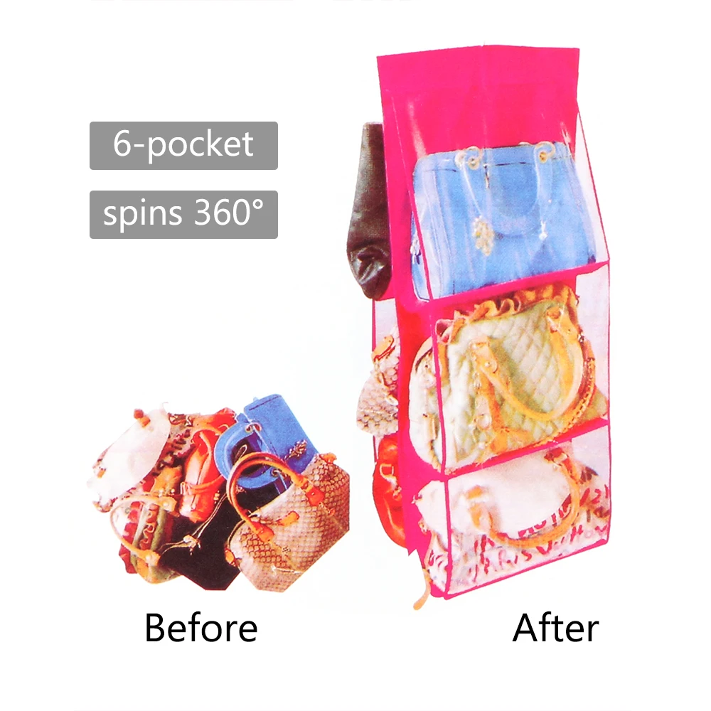 4 ألوان 6 جيوب حقيبة محفظة حقيبة التخزين شنقا الكتب المنظم خزانة خزانة شماعات جهين طوي شفافة