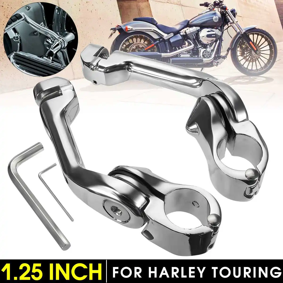 

Pair Chrome Black 1.25 inch 32mm Adjustable Angled Rear Foot Pegs Mount Kit For Touring Motorcycle Engine Guard Tube Bar