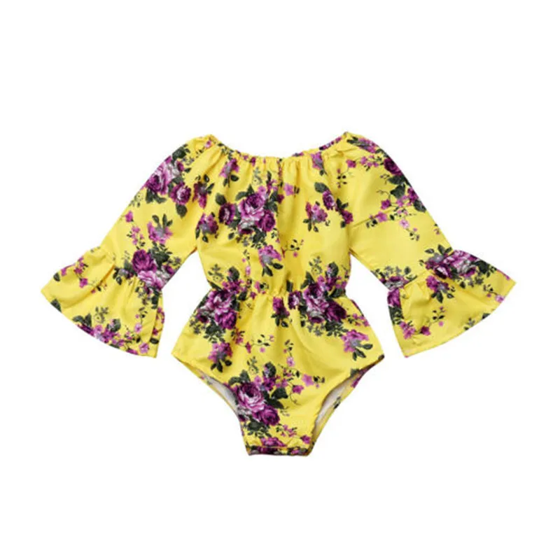 

Newborn Flared Sleeve Bodysuit Toddler Baby Girl Floral Bodysuit Jumpsuit Outfit Cotton KIds Clothes