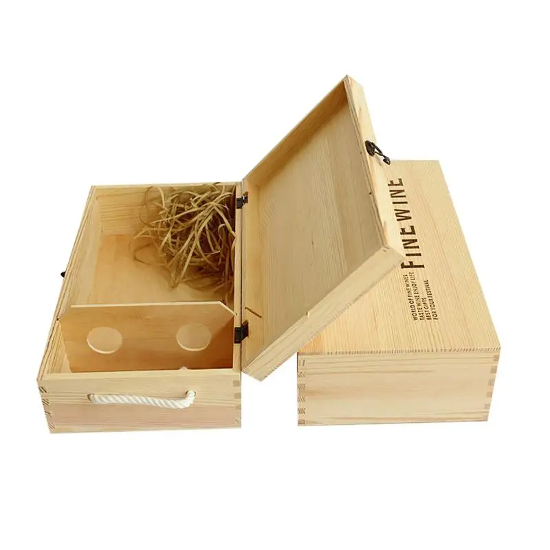 

High Quality Wine Box High Quality Red Pine Wood Wine Carrier Gift Packing Box Home Decoration Gift #SW