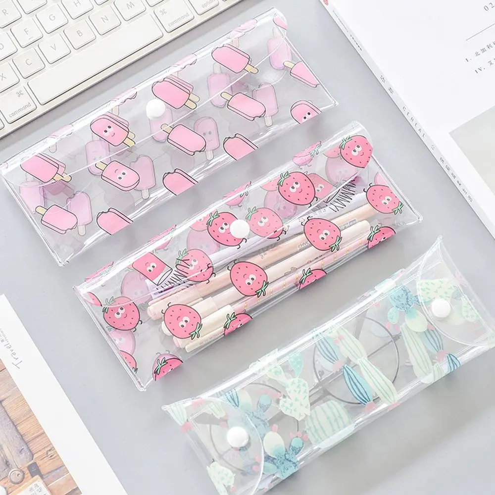 

1pc Kawaii Transparent Fruit Pattern Pencil Bag PVC Large Capacity Pen Case Stationery Office School Pencil Organizer Supplies