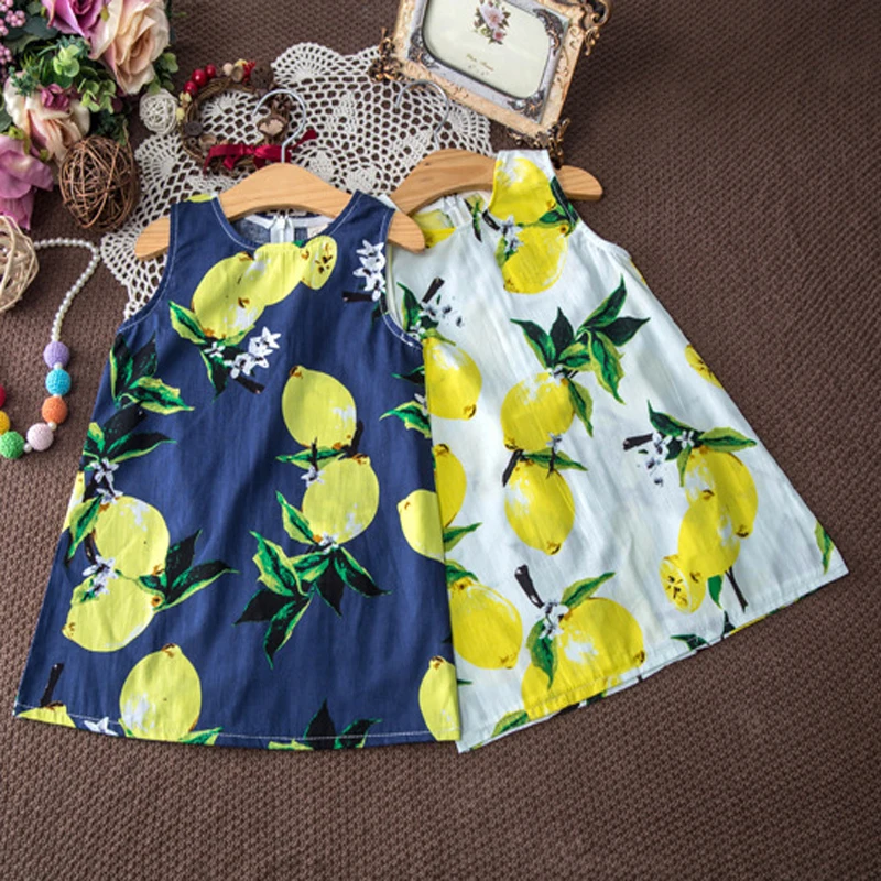 

Fashion Girl Dress Kids Clothes Sleeveless Cotton Lemon Print Sundress Children Summer Dress Cute Kids Dresses for Girls