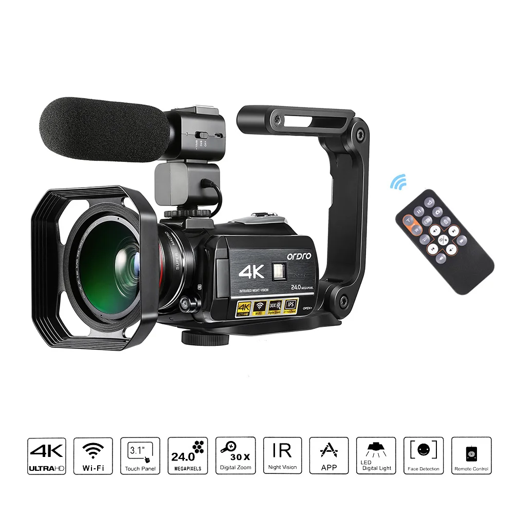 

ORDRO AC3 4K WiFi Digital Video Camera Camcorder DV Recorder 24MP 30X Zoom IR Night Vision 2pcs Rechargeable Batteries