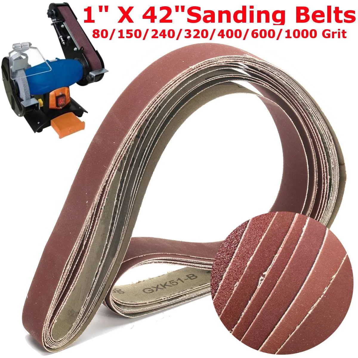 7Pcs 1x42 Inch 2.5x106cm Mixed Grit Sanding Belts Sander File 80 150