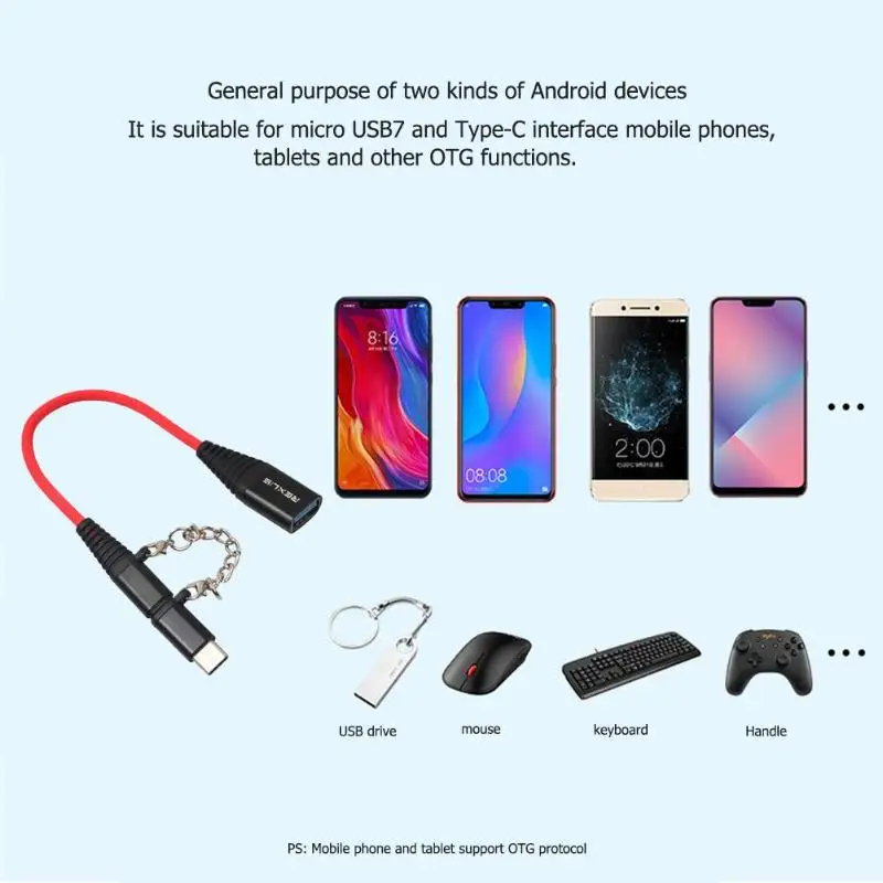 REXUX 2 в 1 тип-c мужской+ Micro USB Мужской к USB 2,0 Женский OTG Кабель-адаптер провод разъем для телефона планшет Настольный Ноутбук