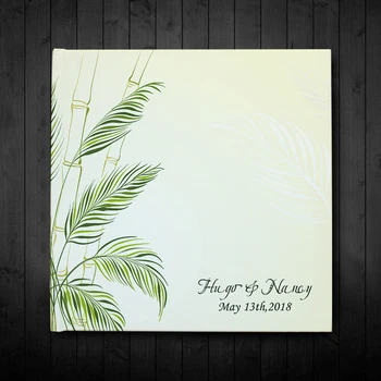 

Custom Natural Style White Wedding Guest Book With Green Leaves,Personalized White Wedding Guestbook,Alternative Photo Album