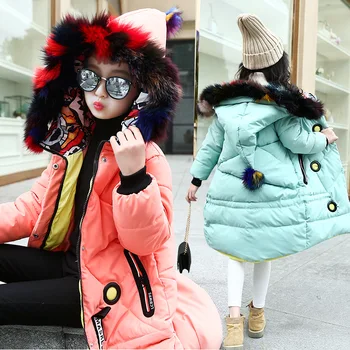 

Winter Jacket For Girls Fur Hooded Clothes Plus Thicking Cotton Kids Coat Medium Long Children Clothing Girl Jackets & Coats
