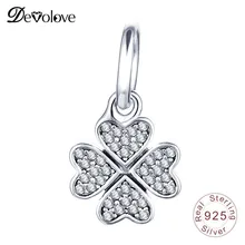 Devolove сверкающий цветок клевера Шарм 925 пробы серебро четыре сердца любовь Бусины Fit Pandora Браслеты кулон дропшиппинг
