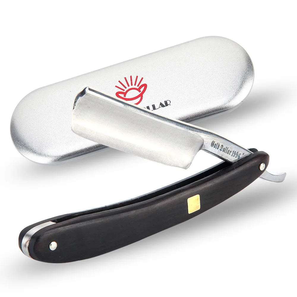 

Gold Dollar Wooden Handle High Carbon Steel Folding Straight Barber Razor for Safety Face Razor