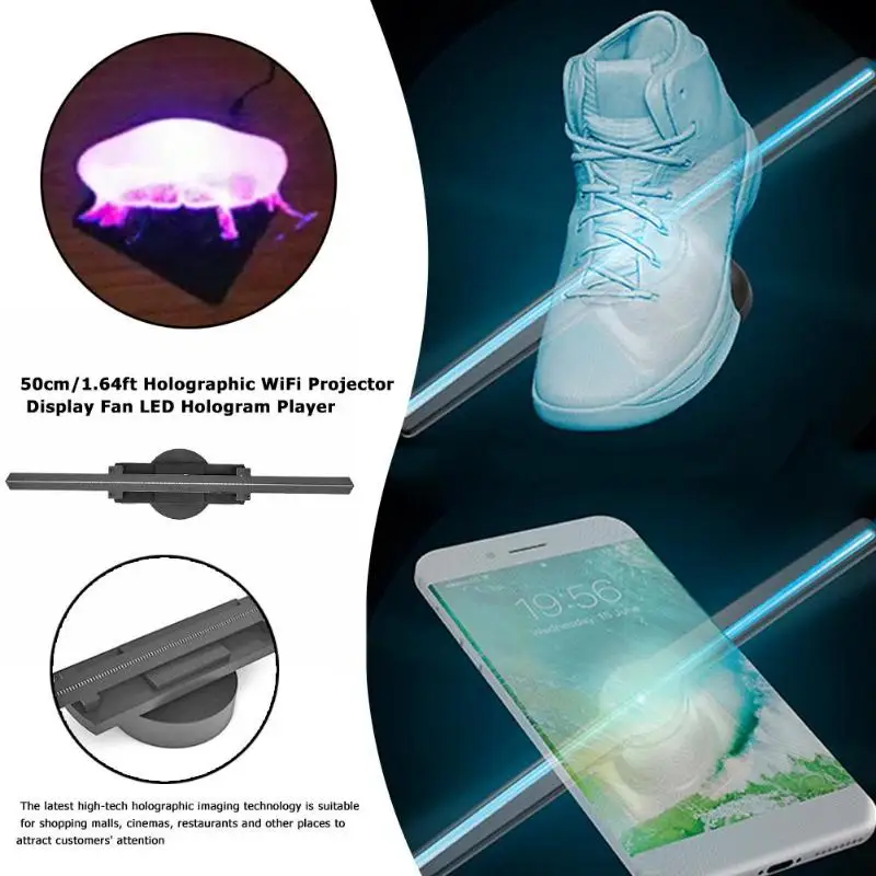 VKTECH 50cm/1.64ft 3D Holographic WiFi Projector Display Fan Portable LED Unique Hologram Player Projector for shopping malls VKTECH 50cm/1.64ft 3D Holographic WiFi Projector Display Fan Portable LED Unique Hologram Player Projector for shopping malls
