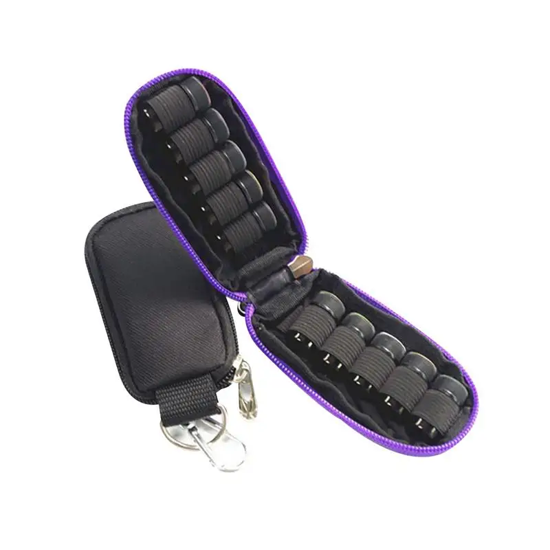 

Portable 10 Bottles 2ml Black Purple Canvas Essential Oil Key Chain Zipper Case Bag Holders