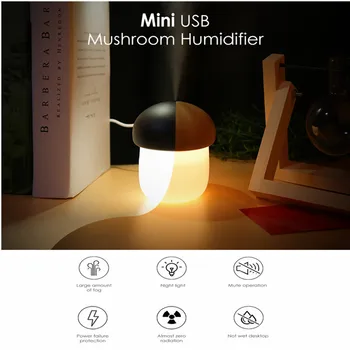 

250ml Ultrasonic Air Humidifier Essential Oil Aromatherapy USB Humidifier Desk Personal Air Mushroom Diffuser with Night Light