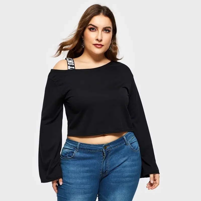 Black T Shirt Women Spring Crop Top Long Sleeve Hot Harajuku Letter Trendy Plus Size School Casual Streetwear Girl Sexy T Shirts