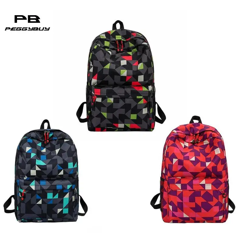 

Waterproof Backpack Women Men Geometric Print Travel Shoulder School Bags