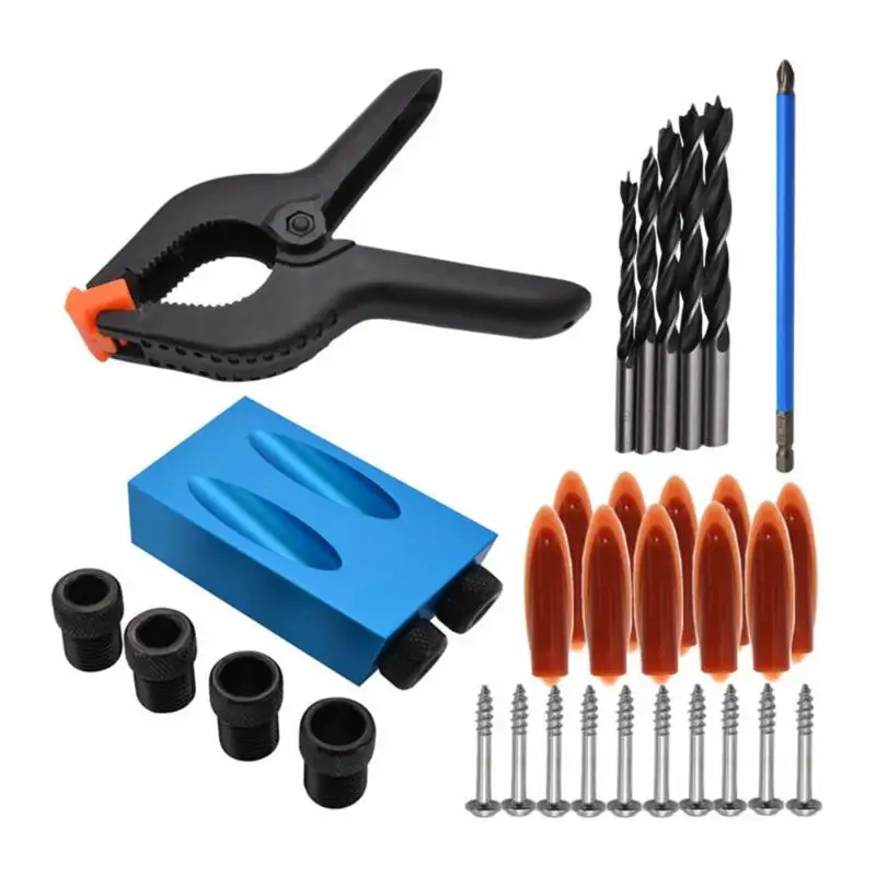 

34pcs/Set Woodworking Angle Drill Guide Set Hole Jig Kit 6/8/10mm Hole Puncher Locator Jig Drill Bit Kit for DIY Carpentry Tool