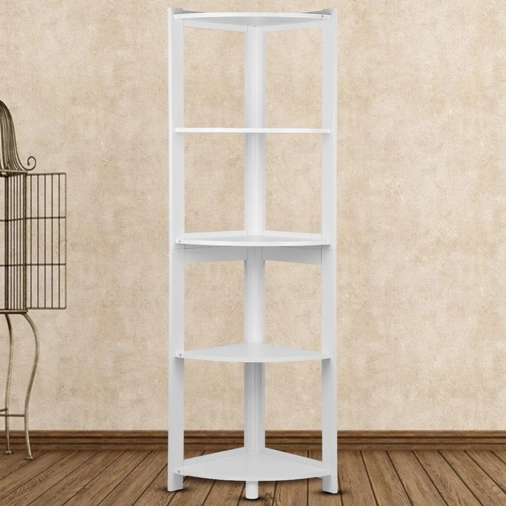 

5-Tier Corner Bookshelf Storage Cabinet Bookcase Rack Organizer CD Book Decor New