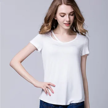 

Women's Short Sleeve Solid Color V Lead Ma'am Casual T Shirt Tshirt