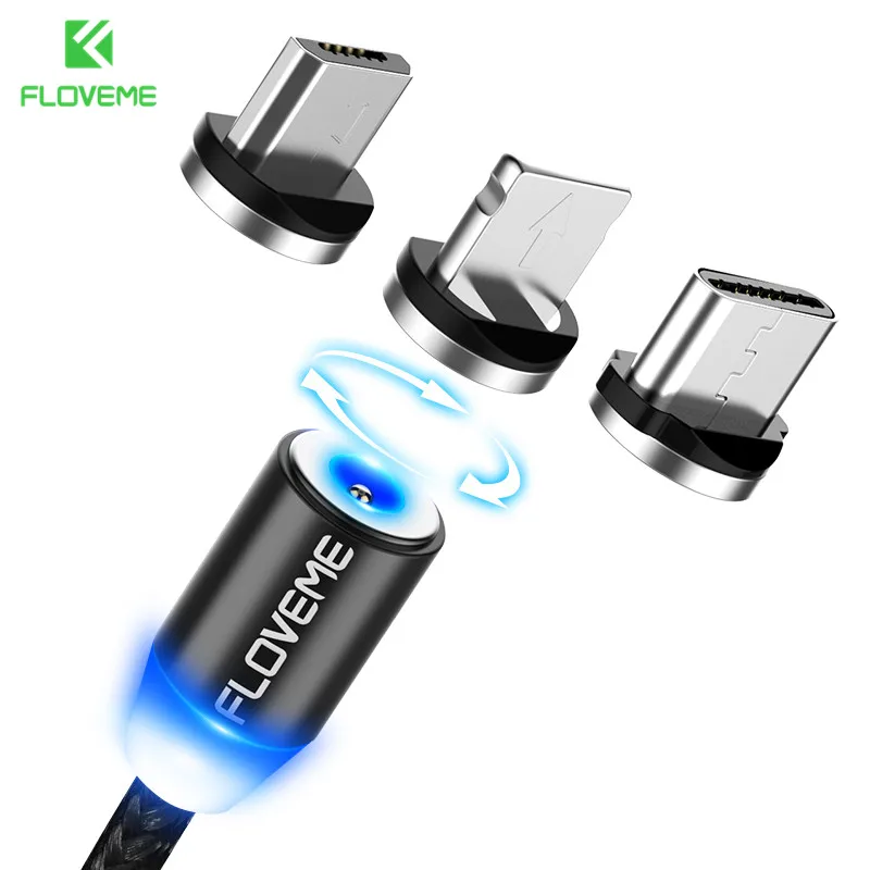 

FLOVEME 1M Magnetic Micro USB Type C Cable For Apple iPhone X Xr Xs Max 3 In 1 USB-C Magnet Charger Phone Cable Adapter Charging