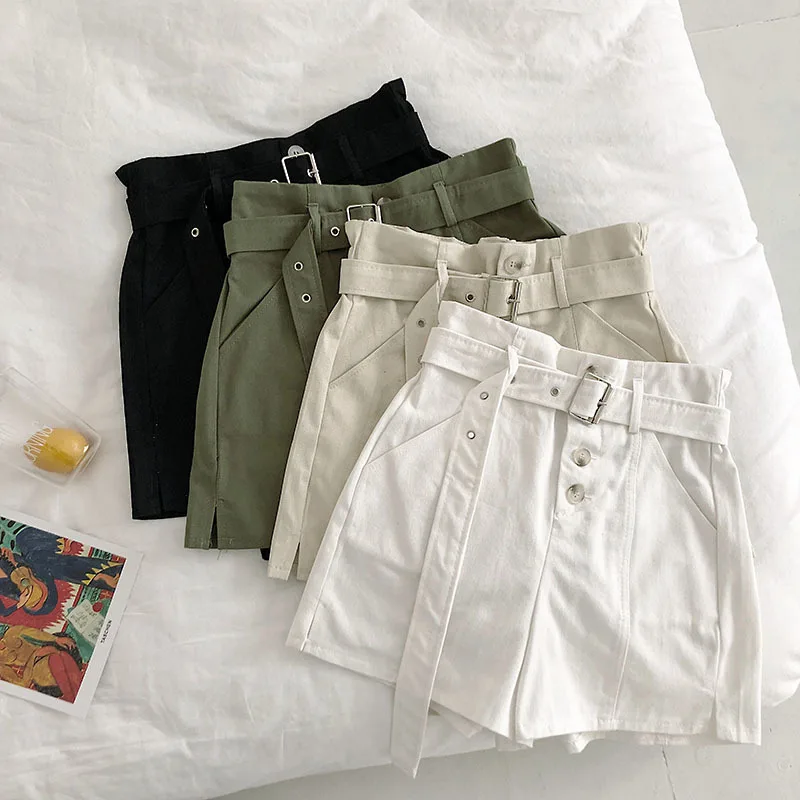 

Spring And Summer Korean Fashion Women High Waist Shorts Wide Leg Bermuda Shorts With Belt
