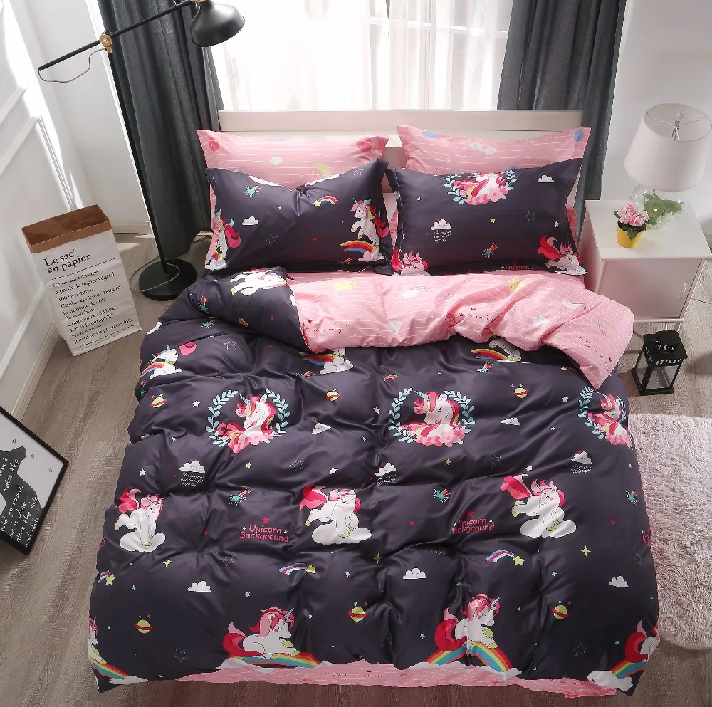 Мультфильм 3/4 шт. Rainbow Unicorn пододеяльник Постельное белье Twin queen King Размеры