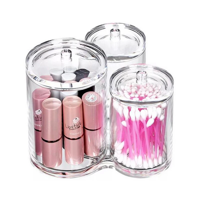 Transparent Acrylic Makeup Organizers Girl Lipstick Eyeliner Brush Storage Box Cotton Swabs Holder Cases Gear Items Accessories