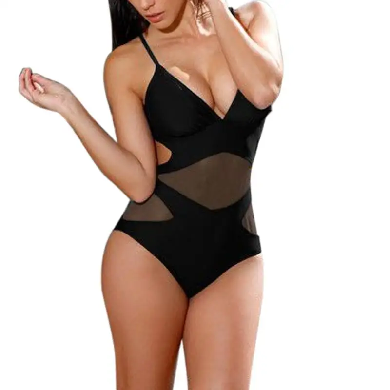 

Sexy Beach One Piece Swimsuit Patchwork Mesh Women Swimming Suit Bathing Monokini Push Up Padded Bikini Suit Beachwear Monokini