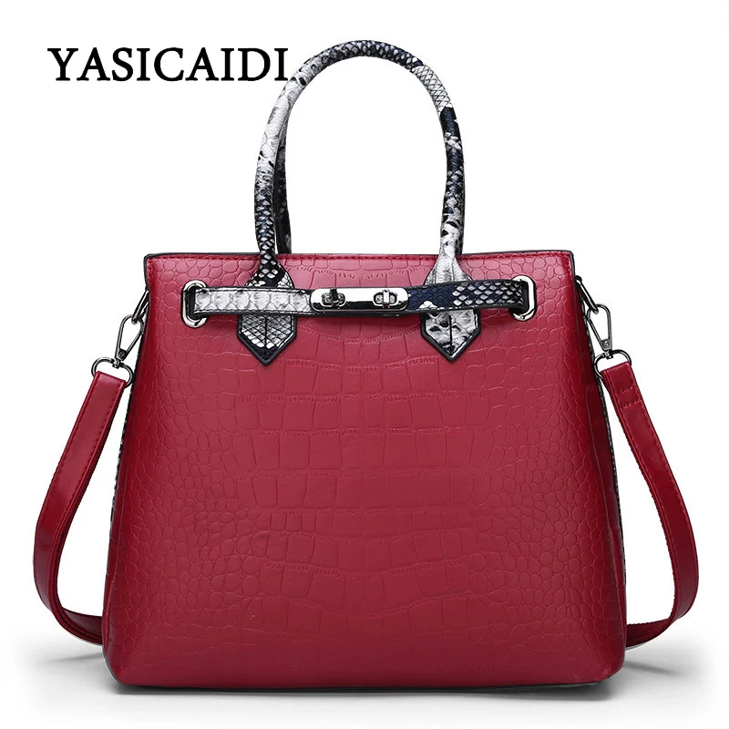 

YASICAIDI Fashion PU Leather Women Messenger Bags Crocodile Pattern Leather Women Handbags Patchwork Women Shoulder Bags Sac