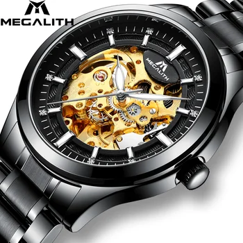 

MEGALITH Luxury Mens Watches Mechanical Automatic Watch Military Waterproof Steel Steampunk Skeleton Wrist Watch Montre Homme